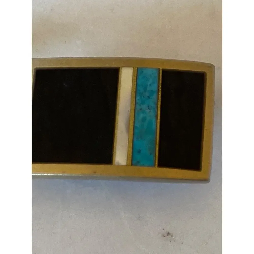 MIKE ROGERS Artist Custom Belt Buckle Albuquerque, NM, Vintage Brass Turquoise